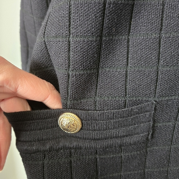 SIONI Black Ceckered Cardigan with Gold Lion Buttons. Size 1x - Picture 3 of 11